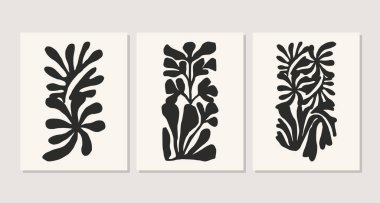 Harika Çiçekli Organik Şekiller Posteri, Estetik İç Sanat Kara Vatandaş Silueti, Minimalist Soyut Kesim Düzensiz Kağıt Kesiği Düzensiz Kolajı Botanik Siluetler, Çağdaş Sanat