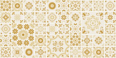 Altın bej Portekiz, Azulejo Seramik, Duvar Kağıdı, Jeometrik Mozaik Seti, Büyük Boyut Geleneksel İtalyan Çiçeği, İspanyol Seramik veya Meksika Talavera Süslemeleri