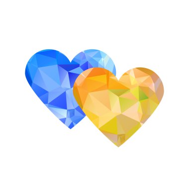 Geometrik sarı ve mavi Kalpler