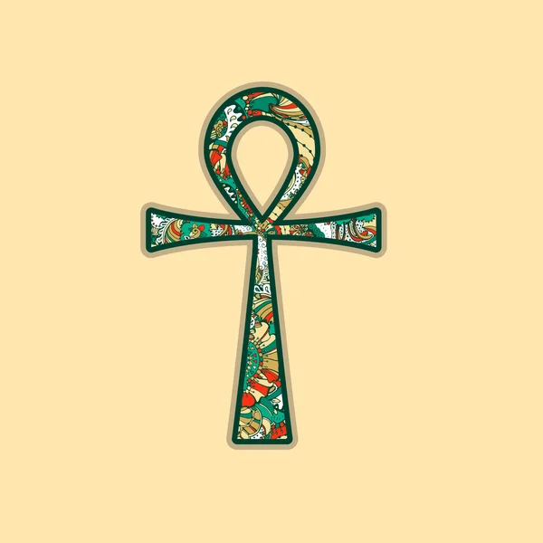 Colorful Egyptian Cross with ornament — Stock vektor