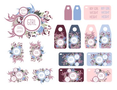 Baby arrival card templates set