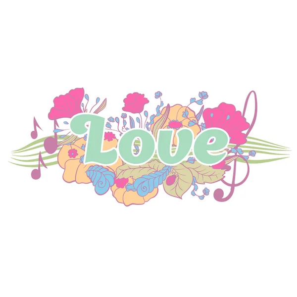 Tipografia amor letras com elementos de flores — Vetor de Stock