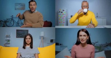 Arkadaşların Skype 'ta konuşurken ve el kol hareketi yaparken evde. 