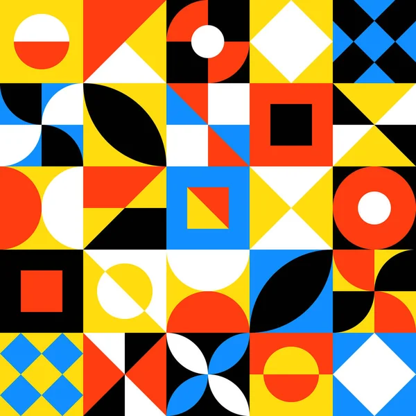 Fond Géométrique Abstrait Avec Carrés Demi Cercles Triangles Motif Moderne — Image vectorielle