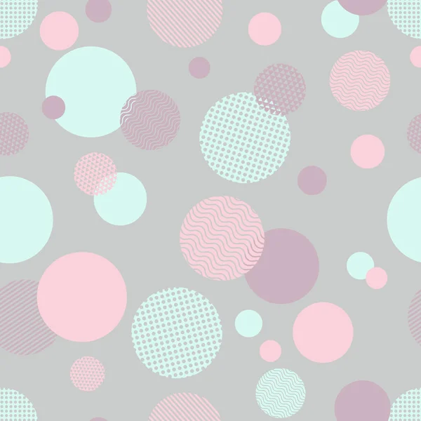 Геометрический Бесшовный Рисунок Кругами Полосами Точками Голубые Розовые Фиолетовые Круги — стоковый вектор