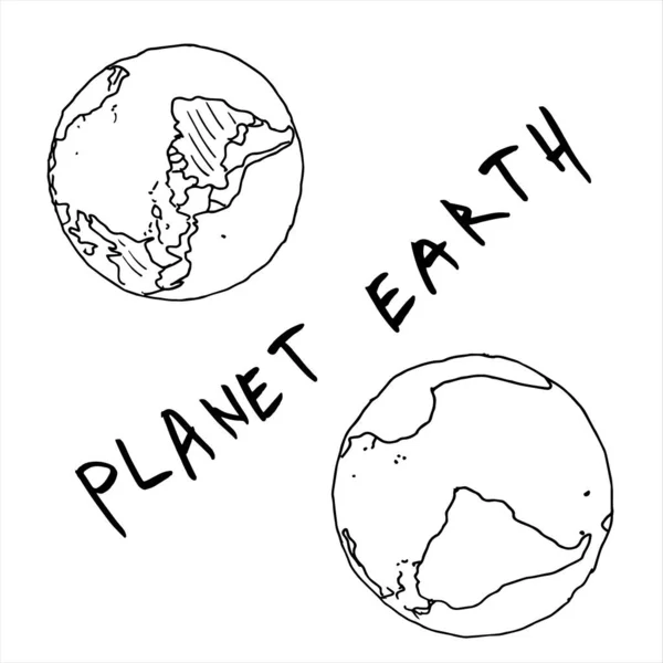 Een eenvoudig grafisch beeld van de planeet aarde. Handgetekend in een eenvoudige stijl. Doodle stijl. — Stockvector