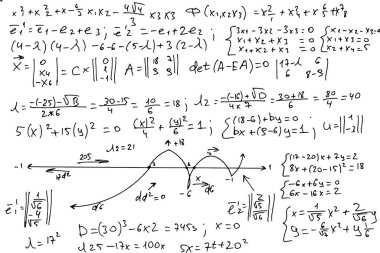 Matematiksel formüller. Beyaz bir arkaplanda el yazısı. 