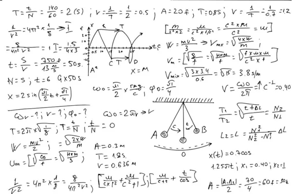 Matematiska formler. Handskriven på en vit bakgrund. — Stock vektor