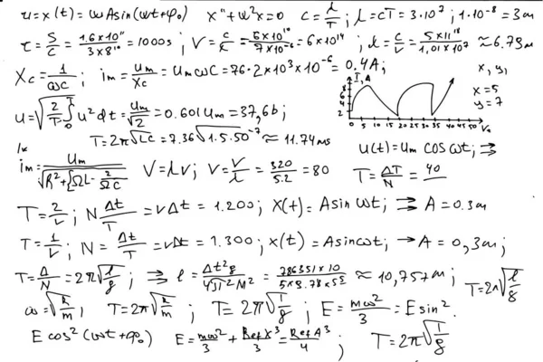 Matematiska formler. Handskriven på en vit bakgrund. — Stock vektor