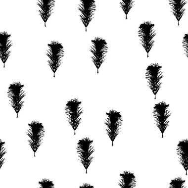 Beyaz arka planda el çizimi elementleri olan minimalist, pürüzsüz bir vektör deseni. Kara dallar izole edilmiş.