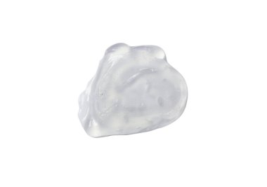 Beyaz arka planda izole edilmiş baloncuklu beyaz şeffaf krem dokusu.