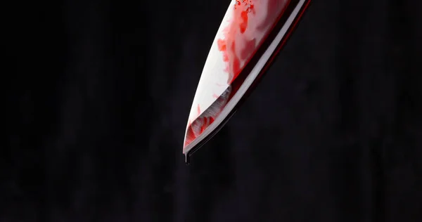 Krvavý Nůž Černém Pozadí Koncept Vraždy Zločinu — Stock fotografie