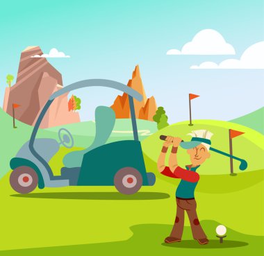 Karikatür golf oyuncusu bir salıncak yapıyor 