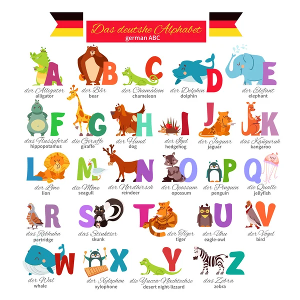 German illustrated zoo alphabet — Stock Vector