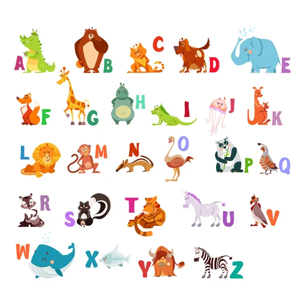 Alphabet avec drôles d'animaux de dessin animé . — Image vectorielle