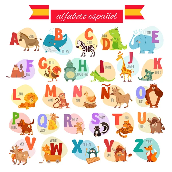 Karikatur spanisches illustriertes Alphabet — Stockvektor