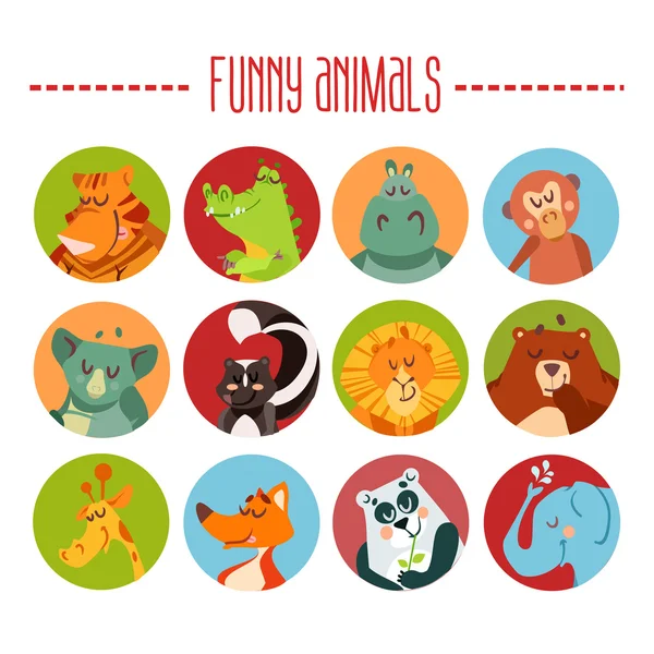 Cute cartoon animals avatars. — Stock Vector