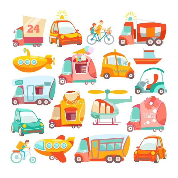 Pegatinas conjunto de transporte de dibujos animados — Vector de stock