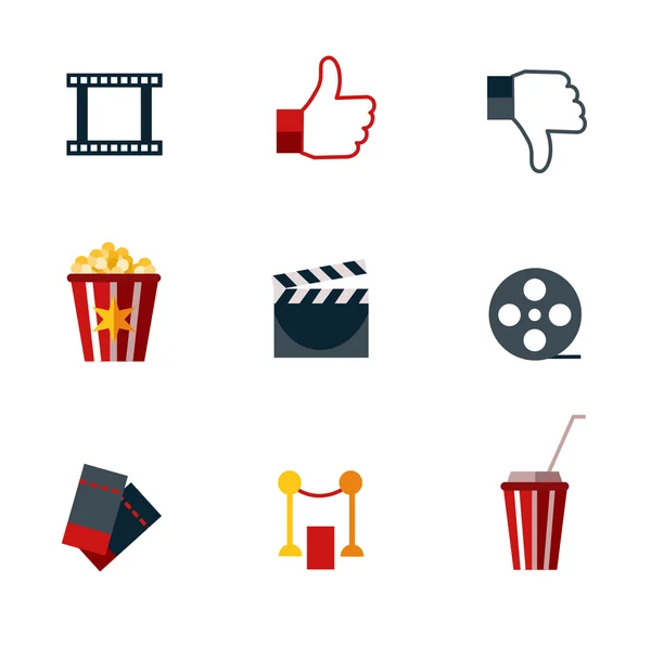 Conjunto de iconos planos de cine . — Vector de stock