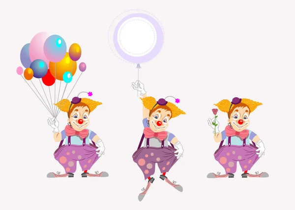 Payaso divertido en varias poses — Vector de stock