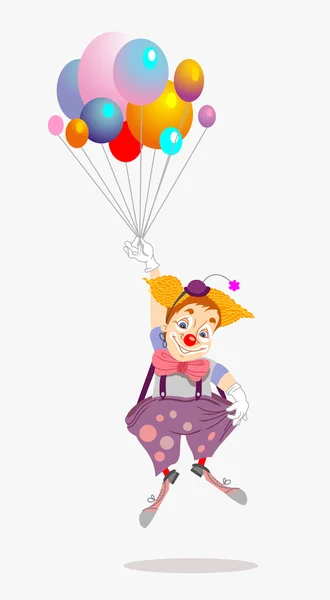 Payaso divertido volando con globos — Archivo Imágenes Vectoriales