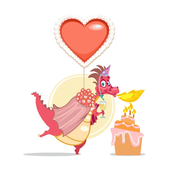 Dragon tenant un ballon en forme de coeur — Image vectorielle