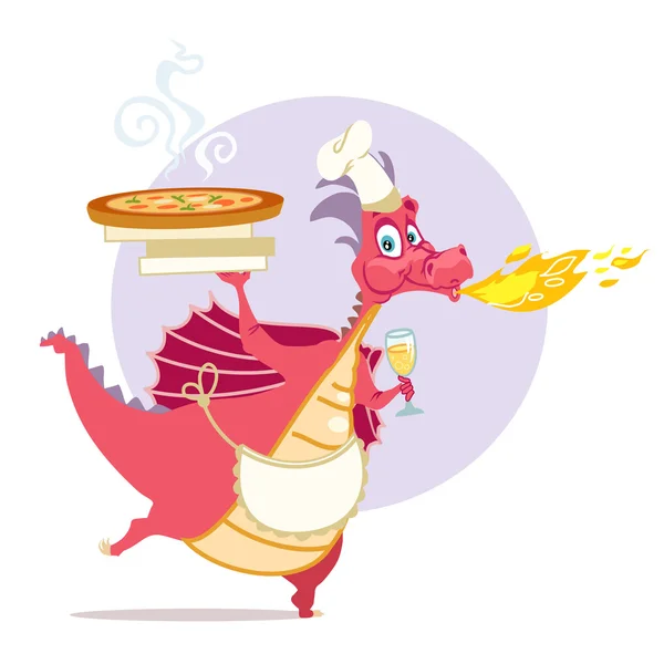 Dragon cocinar sabrosa pizza — Archivo Imágenes Vectoriales