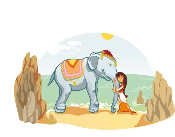 Слон з дівчиною ілюстрація — стоковий вектор