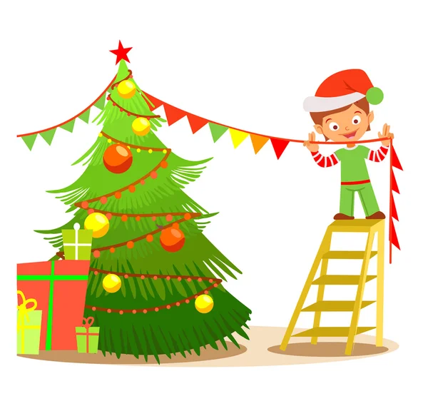 Ξωτικό διακόσμηση χριστουγεννιάτικο δέντρο. — Διανυσματικό Αρχείο