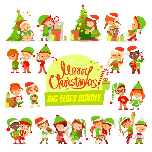 Christmas Santa elves — Stock Vector