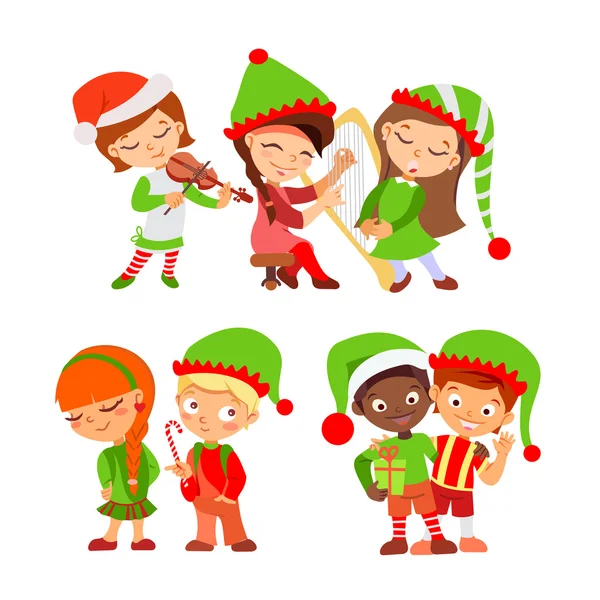 Elfos de Navidad del equipo de Santa — Archivo Imágenes Vectoriales