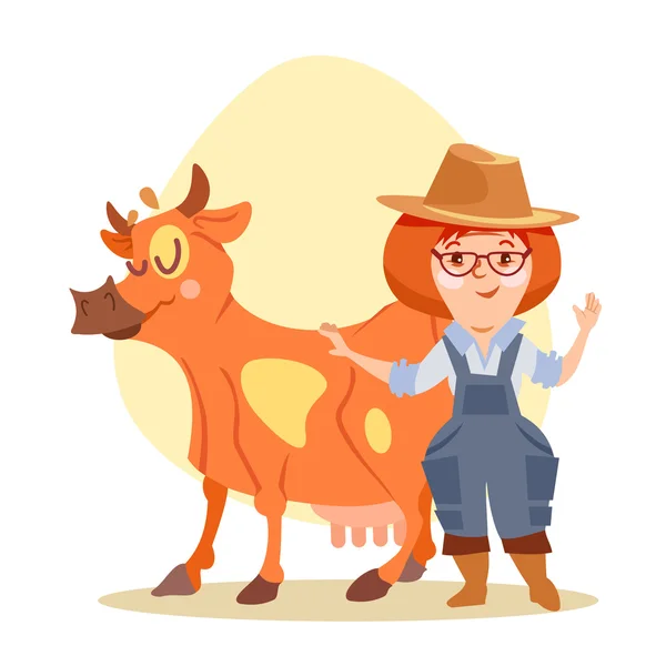 Contadina con mucca sorridente — Vettoriale Stock