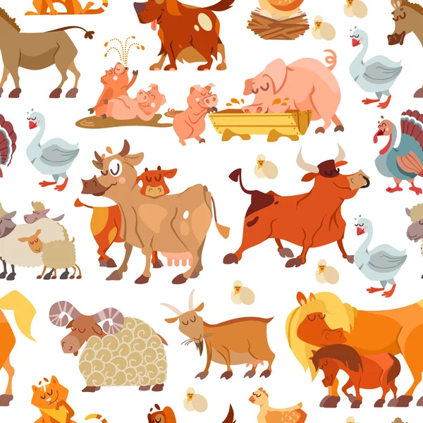 Seamless pattern with various farm animals — Stock Vector