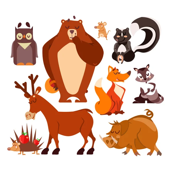 Set of cartoon forest animals — Stock Vector