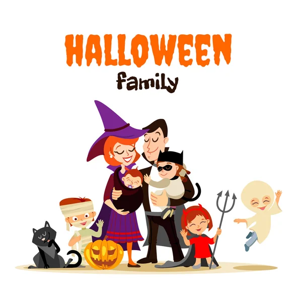 Familia celebrando feliz halloween — Vector de stock