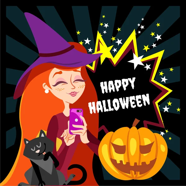 Halloween boszorkány cmaking selfie — Stock Vector