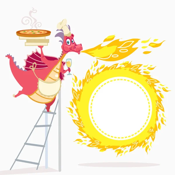 Dragon matlagning läckra pizza. Royaltyfria illustrationer