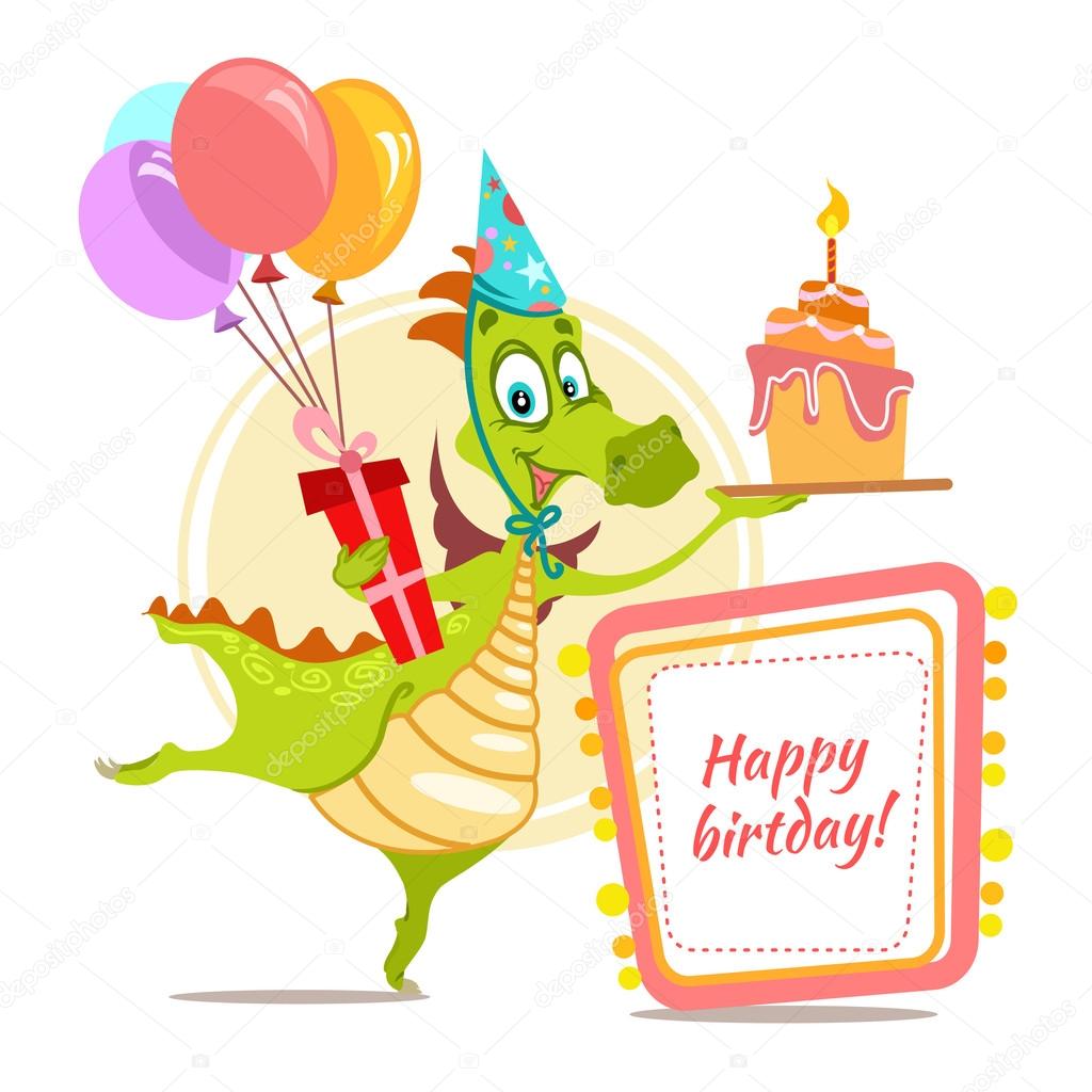 Dragon Happy Birthday Dragon For Happy Birthday Card Stock Vector C Funnyclay