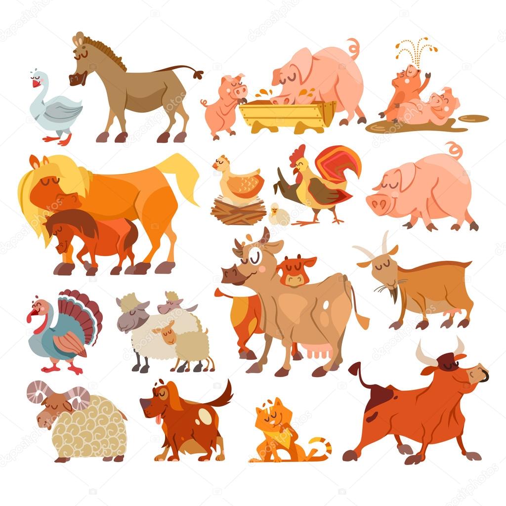Animated: farm animals | Cute cartoon farm animals — Stock Vector © funnyclay #103128124