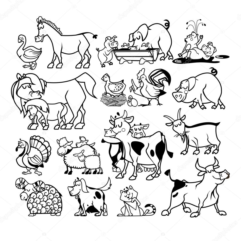 Set of cute cartoon farm animals Stock Vector by ©funnyclay 103128248