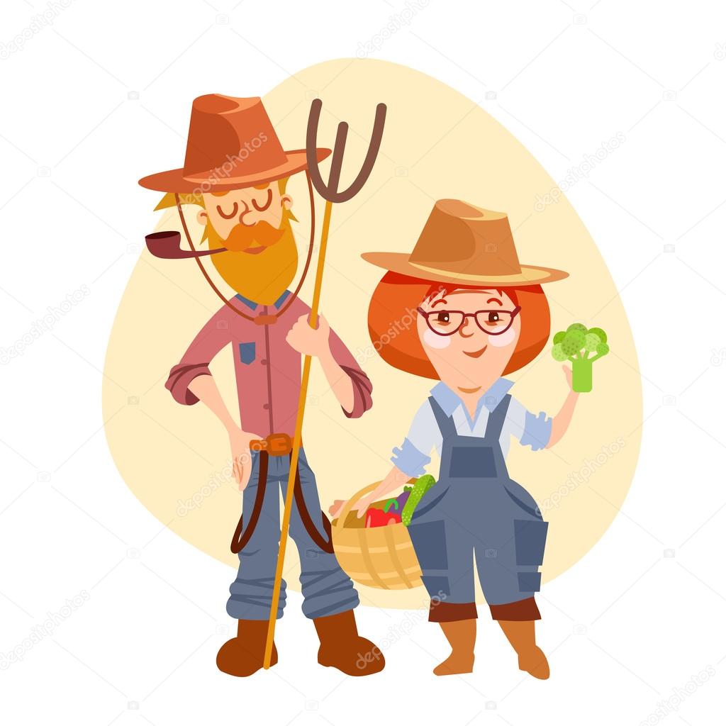 Couple of cute cartoon farmers