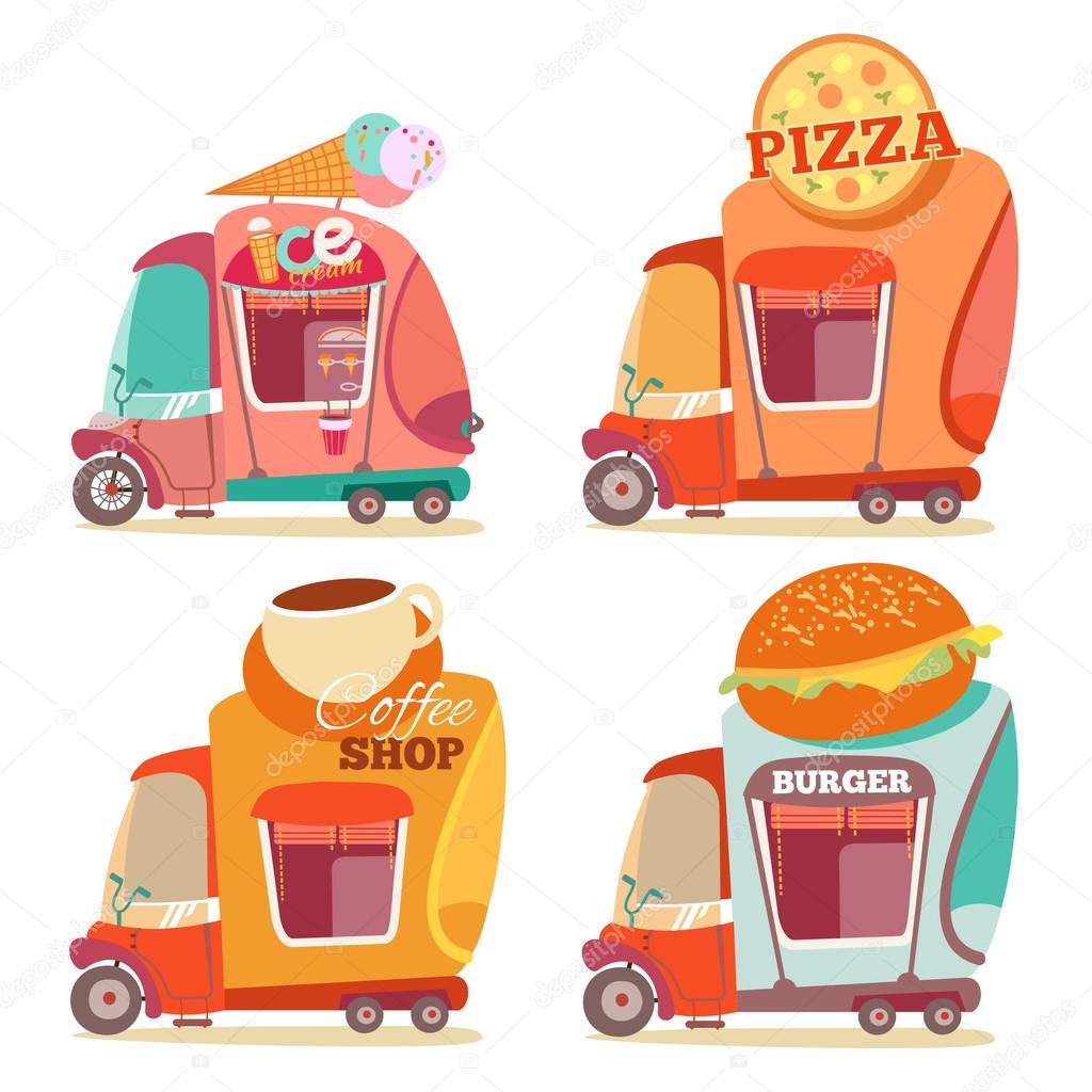 Cartoon food trucks set