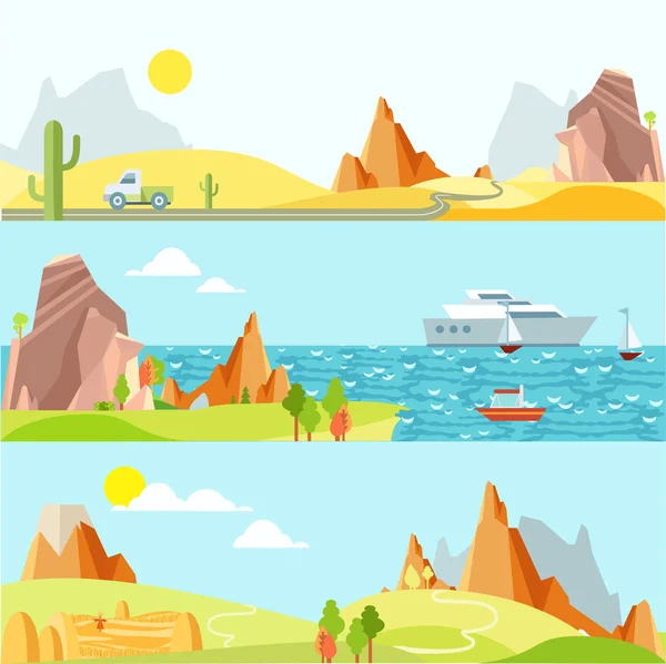 Paisajes naturales en estilo plano . — Vector de stock