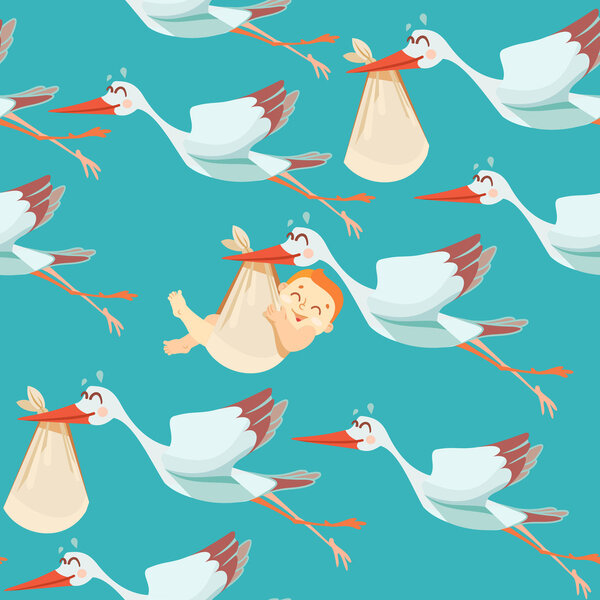 pattern with storks bringing newborns.