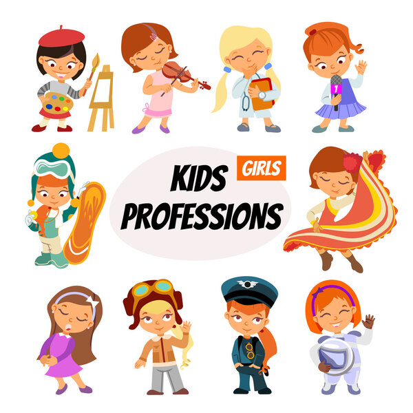 cartoon children in professions
