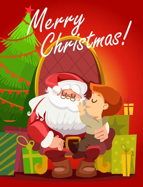 Άγιος Βασίλης, κρατώντας ευτυχισμένη μικρό αγόρι — Διανυσματικό Αρχείο