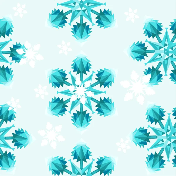 Bezešvé vzor s geometrickými sněhové vločky. — Stockový vektor