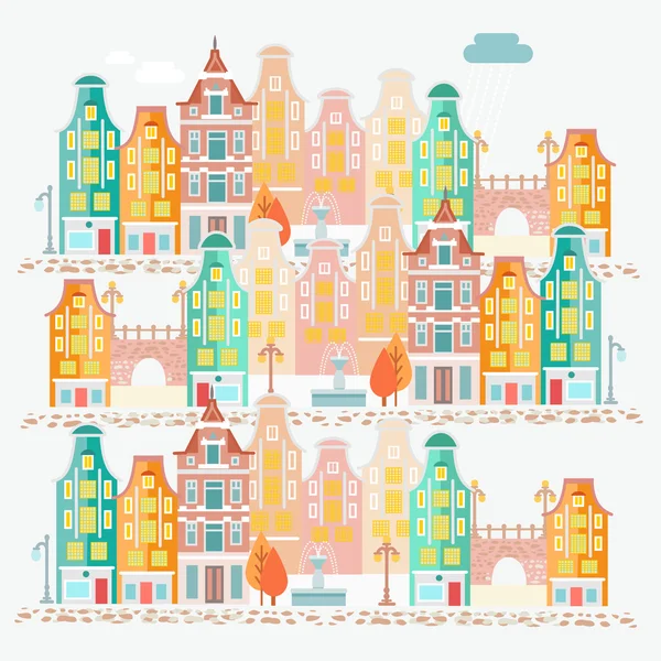 Amsterdam styl staré úzké domy. — Stockový vektor