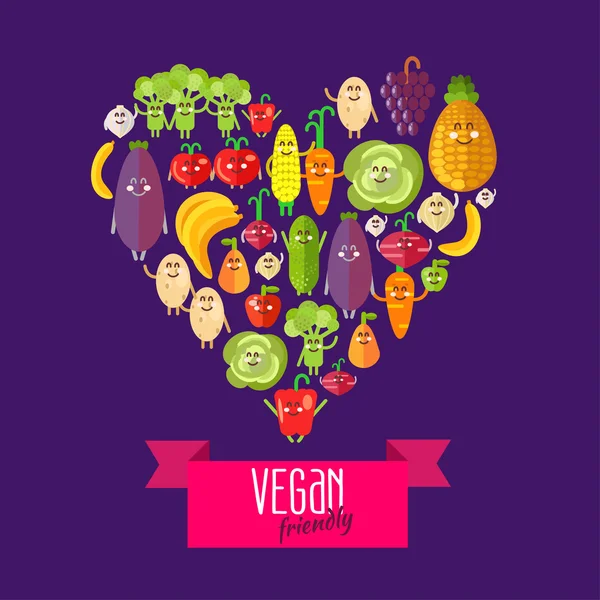 Φρούτα και λαχανικά σε σχήμα καρδιάς — Διανυσματικό Αρχείο