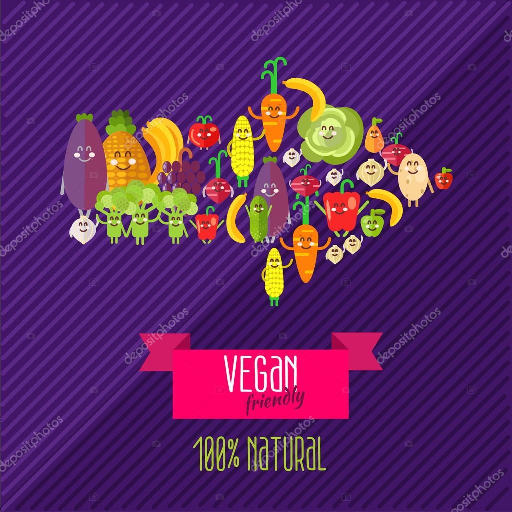 Freccia formata da verdure e frutta con messaggio vegano Illustrazione di vettore — Vettoriali di funnyclay